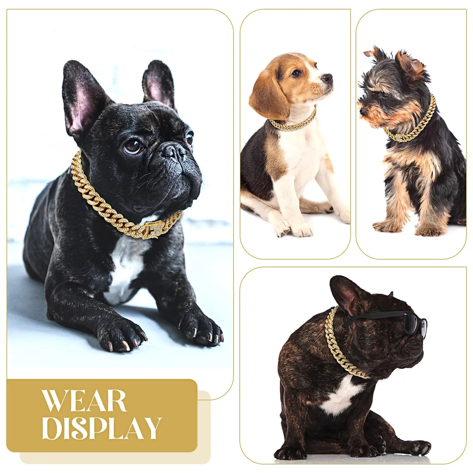 Collar con cadena para perro con diamantes de imitación y hebilla segura, 1 unidad. Accesorio de moda para mascotas pequeñas, medianas y grandes. Accesorio de estilismo para mascotas.