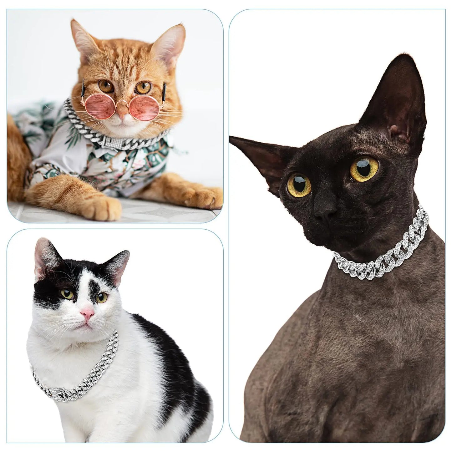 Collar con cadena para perro con diamantes de imitación y hebilla segura, 1 unidad. Accesorio de moda para mascotas pequeñas, medianas y grandes. Accesorio de estilismo para mascotas.
