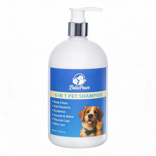 Champú Bellepaws 6 en 1 para perros y gatos, 500 ml, mantiene el buen olor durante una semana, limpieza suave con aminoácidos y nutrición con aceite de minko, limpieza profunda antiolor, realza el brillo del pelaje, fácil de enjuagar.