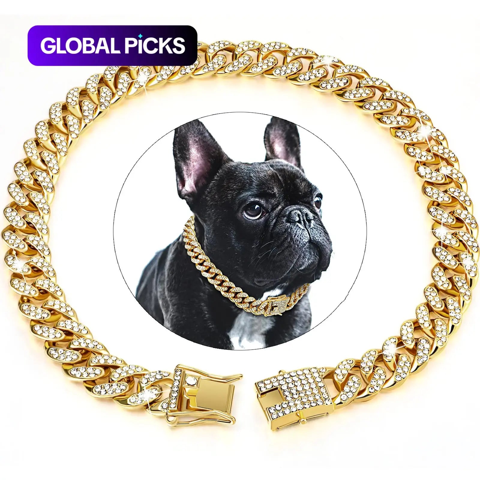 Collar con cadena para perro con diamantes de imitación y hebilla segura, 1 unidad. Accesorio de moda para mascotas pequeñas, medianas y grandes. Accesorio de estilismo para mascotas.