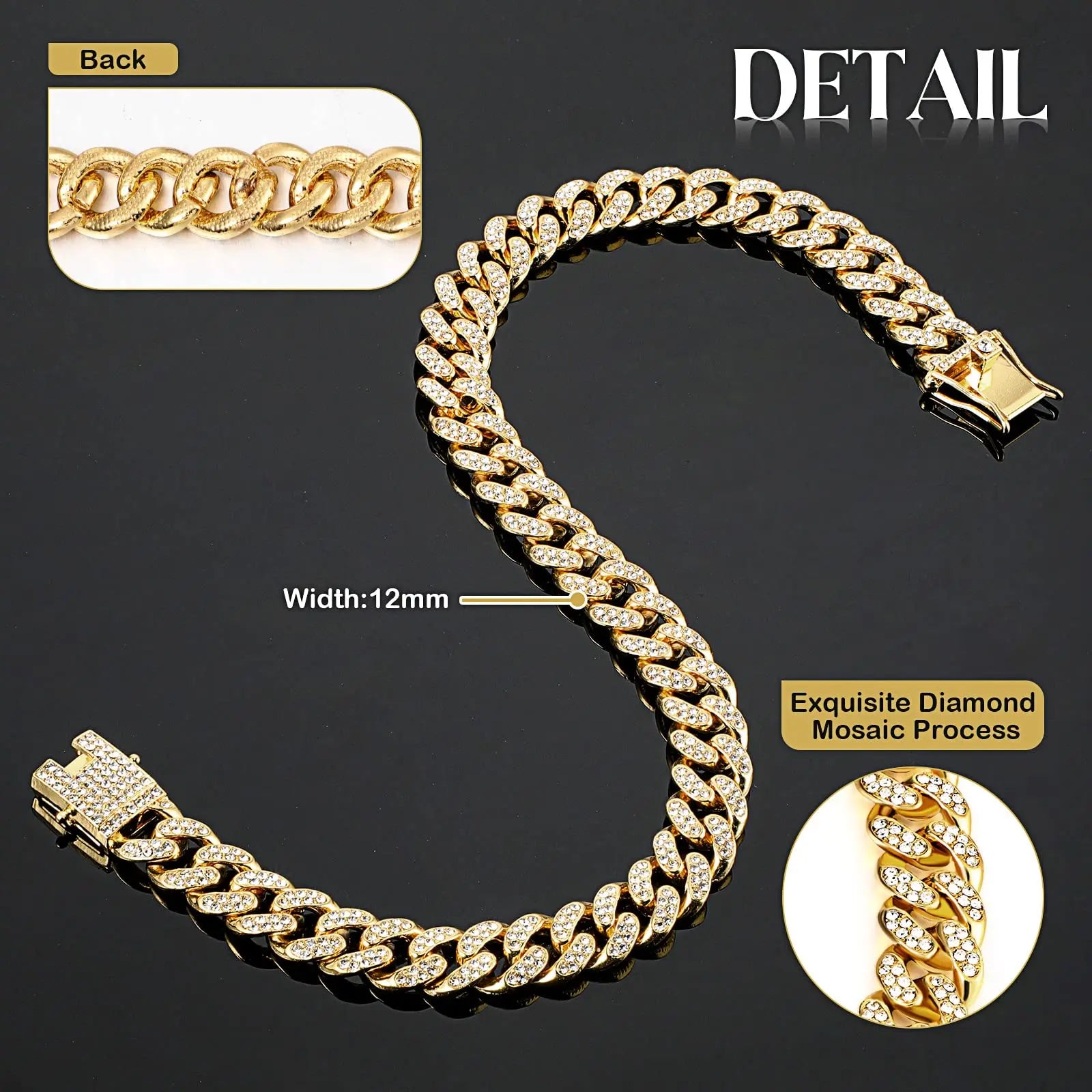 Collar con cadena para perro con diamantes de imitación y hebilla segura, 1 unidad. Accesorio de moda para mascotas pequeñas, medianas y grandes. Accesorio de estilismo para mascotas.