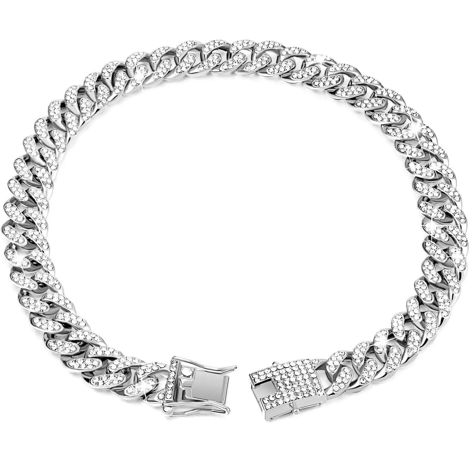 Collar con cadena para perro con diamantes de imitación y hebilla segura, 1 unidad. Accesorio de moda para mascotas pequeñas, medianas y grandes. Accesorio de estilismo para mascotas.