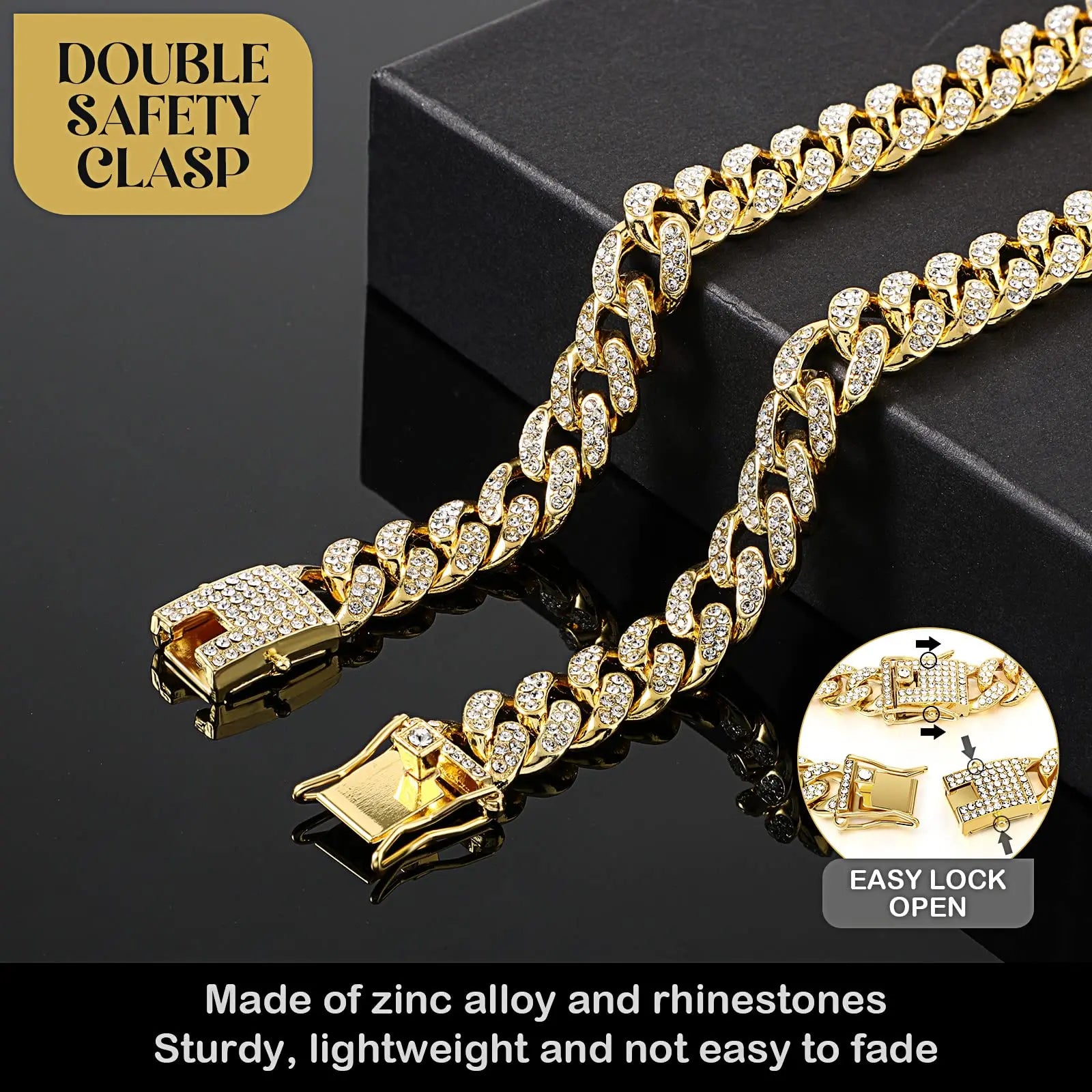 Collar con cadena para perro con diamantes de imitación y hebilla segura, 1 unidad. Accesorio de moda para mascotas pequeñas, medianas y grandes. Accesorio de estilismo para mascotas.