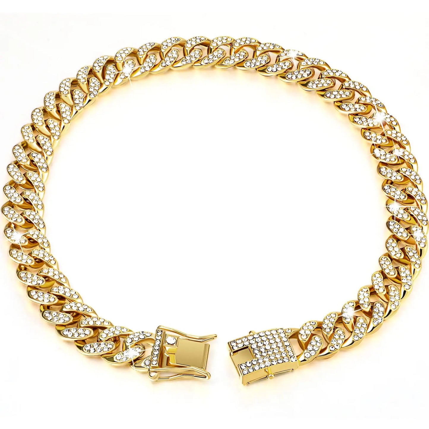 Collar con cadena para perro con diamantes de imitación y hebilla segura, 1 unidad. Accesorio de moda para mascotas pequeñas, medianas y grandes. Accesorio de estilismo para mascotas.