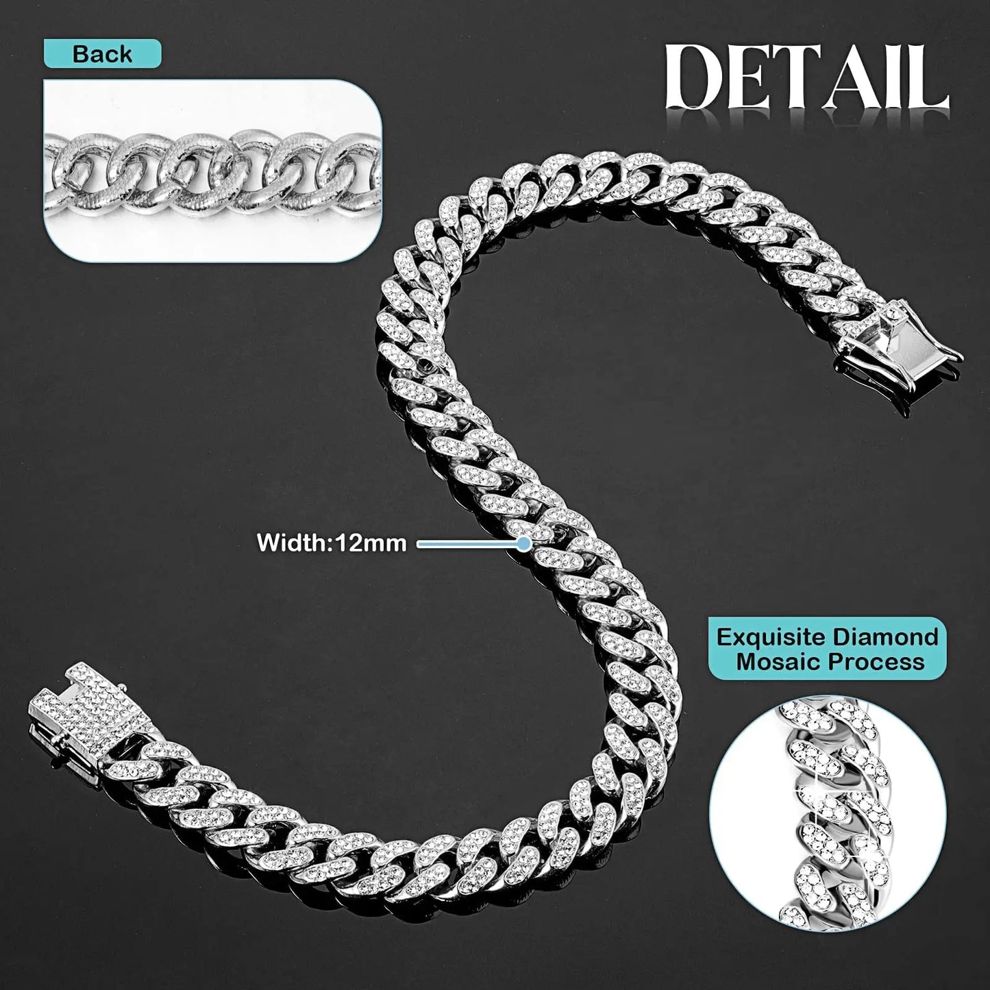 Collar con cadena para perro con diamantes de imitación y hebilla segura, 1 unidad. Accesorio de moda para mascotas pequeñas, medianas y grandes. Accesorio de estilismo para mascotas.